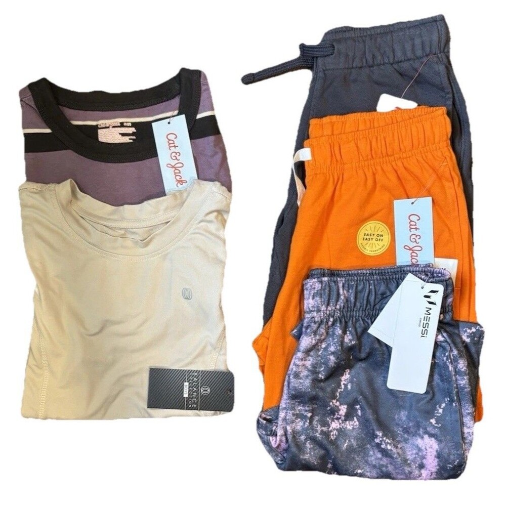 Cat & Jack Messi Boy’s M (8) 5pc Clothing Lot Tops & Shorts Striped Cotton